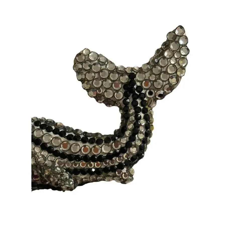 Vintage Richard Kerr Brooch Pin Whale Fish Dolphin Black Silver Rhinestone - Picture 3 of 6